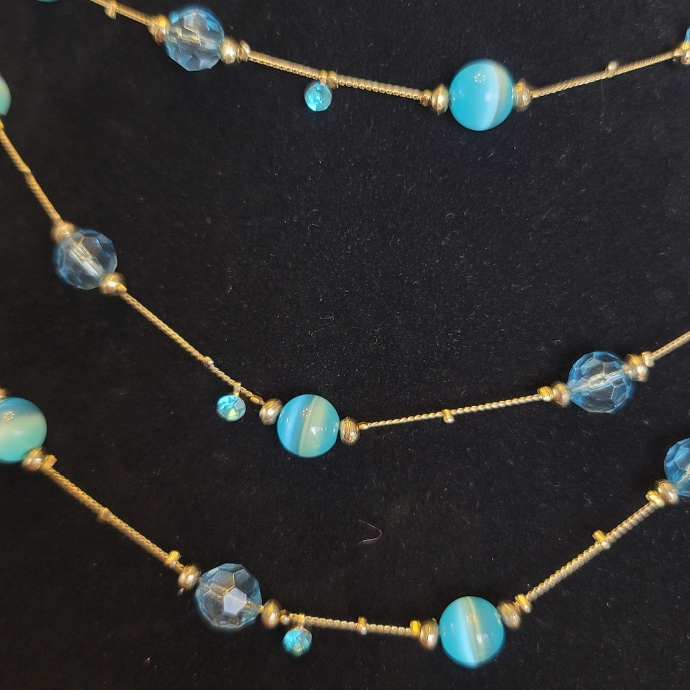 Long Blue Catseye Illusion Necklace - Vintage, Estate, 60", Versatile Styling - Picture 5 of 11